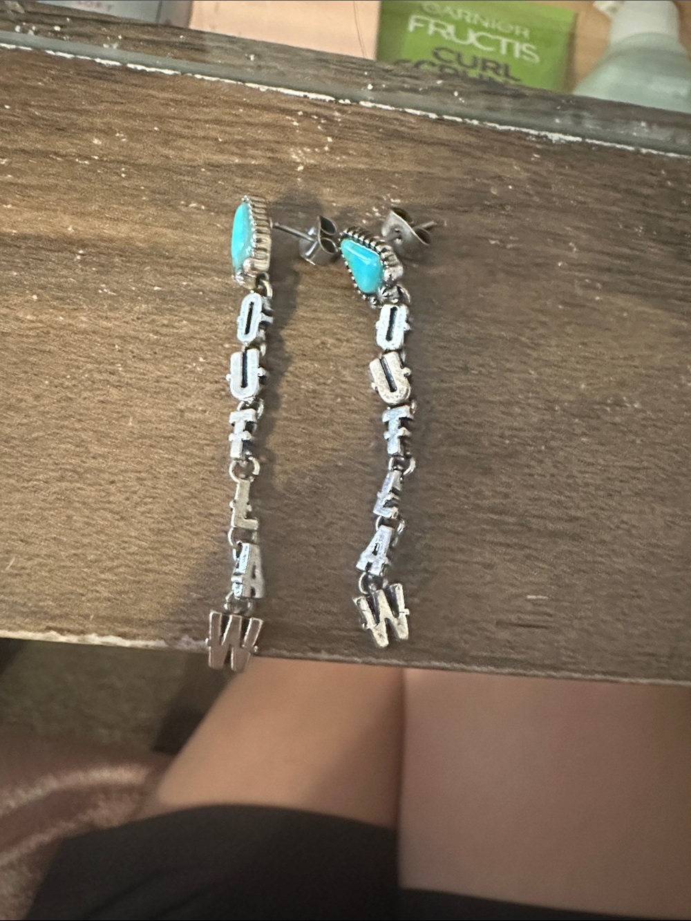Turquoise Letter Drop Earrings — Unbranded Silver Tone